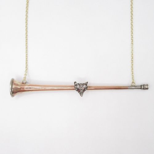 Diamond Fox and Horn Necklace