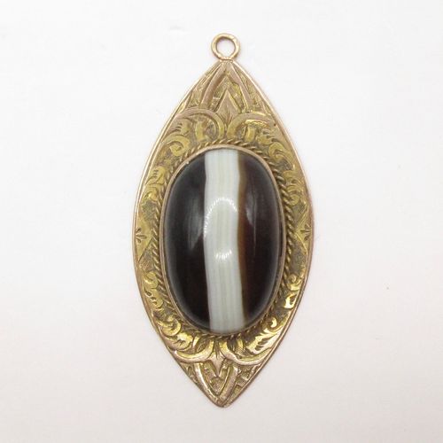 Banded Agate Oval Target Pendant Fob