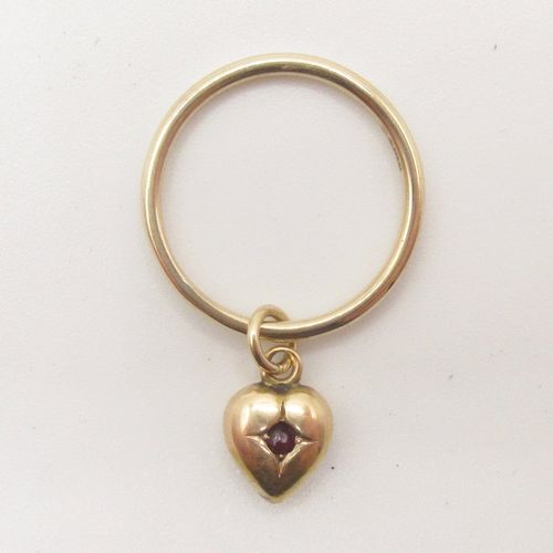 Small Garnet Puff Heart Charm Ring