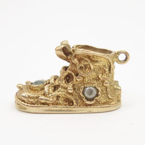 Vintage British Gold Gem Set Tennis Shoe Boot Charm