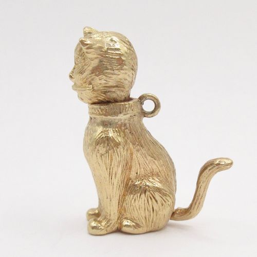 British Vintage Gold Large Articulated Cat Charm ​with Moving Head