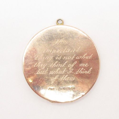 "The Important Thing..." Engraved Round Gold Locket Charm Pendant
