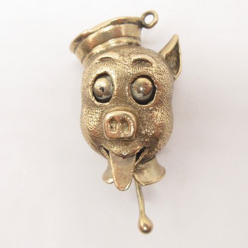 Vintage British Gold Articulated Pig Sailor Charm