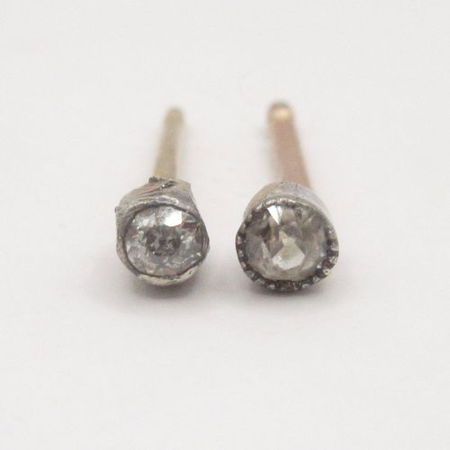 Antique Old Cut Diamond Mis-Matched Collet Stud Earring Pair
