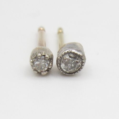 Antique Old Cut Diamond Mis-Matched Millegrain and Pinched Collet Stud Earring Pair