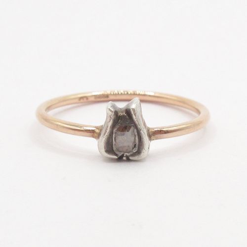 Silver Set Rose Cut Diamond Abstract Tulip Gold Ring