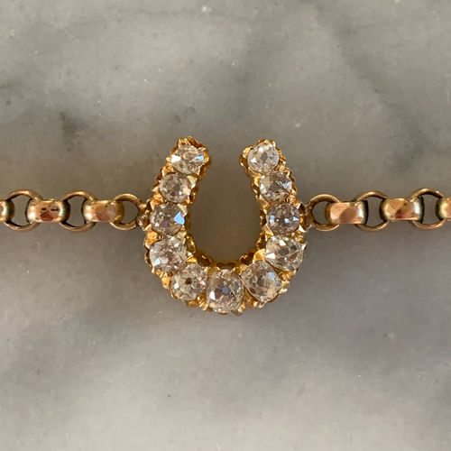 Antique Old Cut Diamond Horseshoe with Guard Chain Bespoke Bracelet