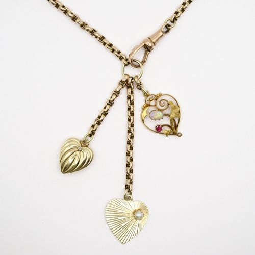 Opal and Pearl All Hearts Short Signature Charm Necklace