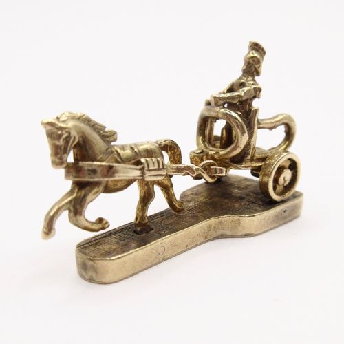 Vintage British Gold Articulated Horse and Chariot Charm