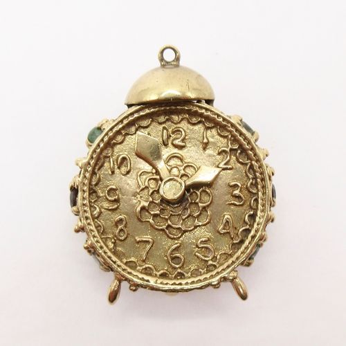 Vintage British Gold Articulated Bejewelled Clock Charm
